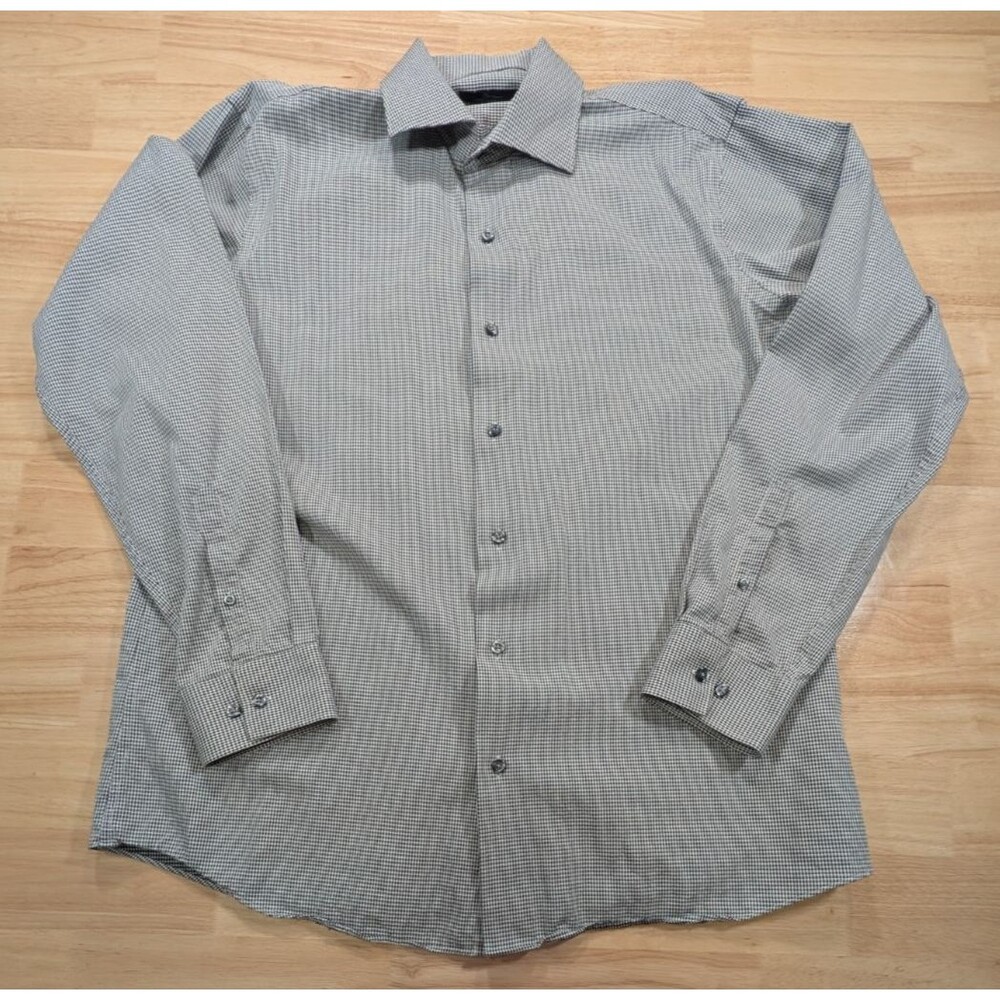 Marc Anthony Shirt Men XL 17 34/35 Slim Fit Houndstooth Long Sleeve Cotton Black